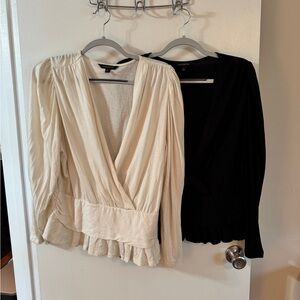 Banana Republic Wrap Peplum waist Women's Cream and Black Wrap Tops
